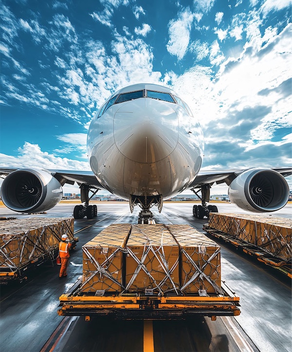Air cargo being loaded for international freight forwarding